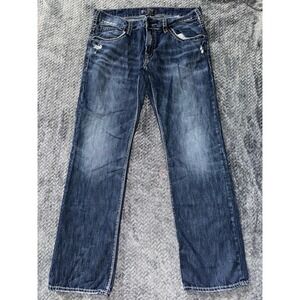 Silver Co. Nash Straight Flap Jeans Dark Wash Blue‎ Denim Distressed Size 36